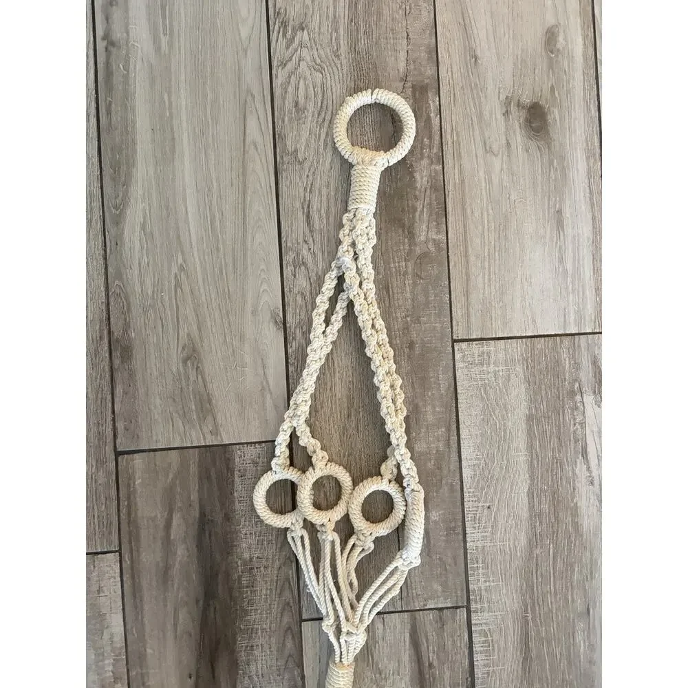 Vintage Macrame Double Plant Hanger 58” Cotton Rope Boho Hanging Planter